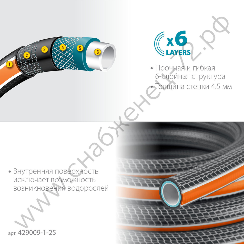 GRINDA ULTRA 6, 1″, 25 м, 20 атм, шестислойный, двойное армирование, поливочный шланг, PROLine (429009-1-25)