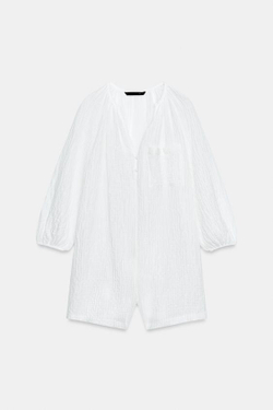 ZARA КОРОТКИЙ КОМБИНЕЗОН В СЕЛЬСКОМ СТИЛЕ, БЕЛЫЙ