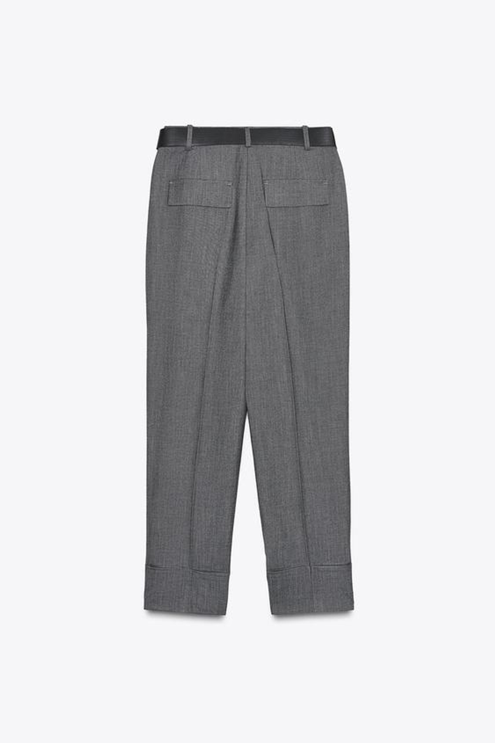 ZARA БРЮКИ С РЕМНЕМ И ОТВОРОТАМИ, ТЕМНО-СЕРЫЙ