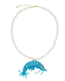 жемчужное колье с голубой креветкой из биссера