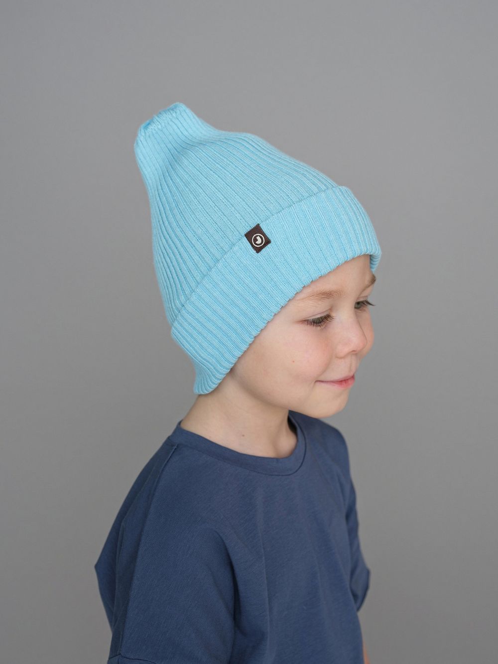 Шапка вязаная-резинка хлопковая КЭП(Голубой)