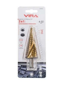 Сверло ступенчатое спиральное по металлу TiN с трёхгранным хвостовиком 4-32 мм VIRA