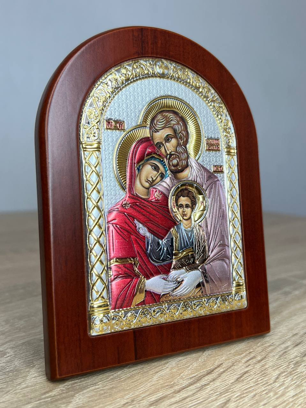 Св. Семейство, икона арочная, красное дерево, эмаль 105х140