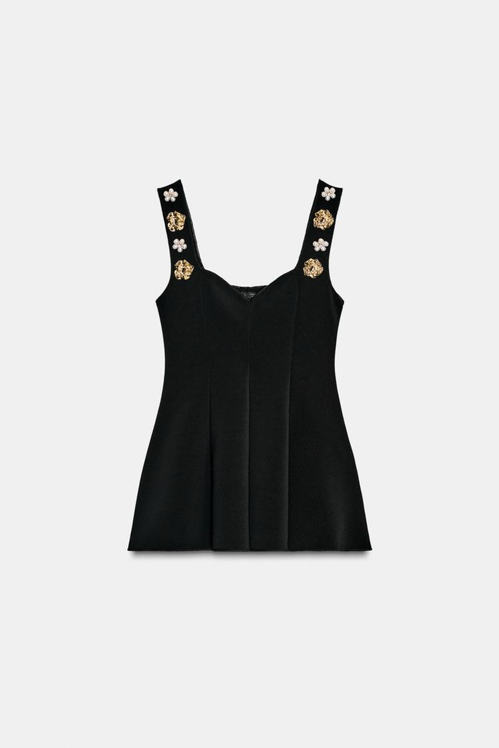 ZARA ТОП С БАСКОЙ ИЗ ЭЛАСТИЧНОЙ ТКАНИ, ЧЕРНЫЙ