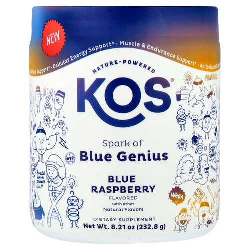 KOS, Spark of Blue Genius, со вкусом голубой малины, 232,8 г (8,21 унции)