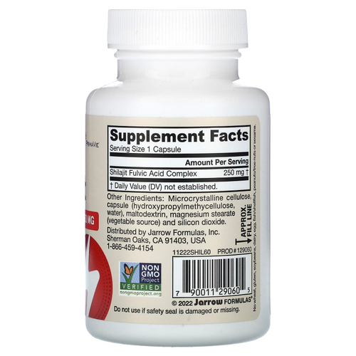 Jarrow Formulas, веганский комплекс фульвовых кислот мумие, 250 мг, 60 растительных капсул