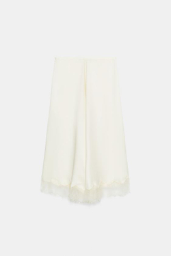 ZARA АТЛАСНАЯ ЮБКА С КРУЖЕВОМ — ZW COLLECTION, ВАНИЛЬНЫЙ