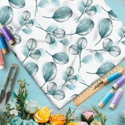 Ткань бязь эскиз акварельных листьев на белом фоне