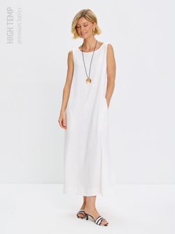 Льняной сарафан макси с карманами