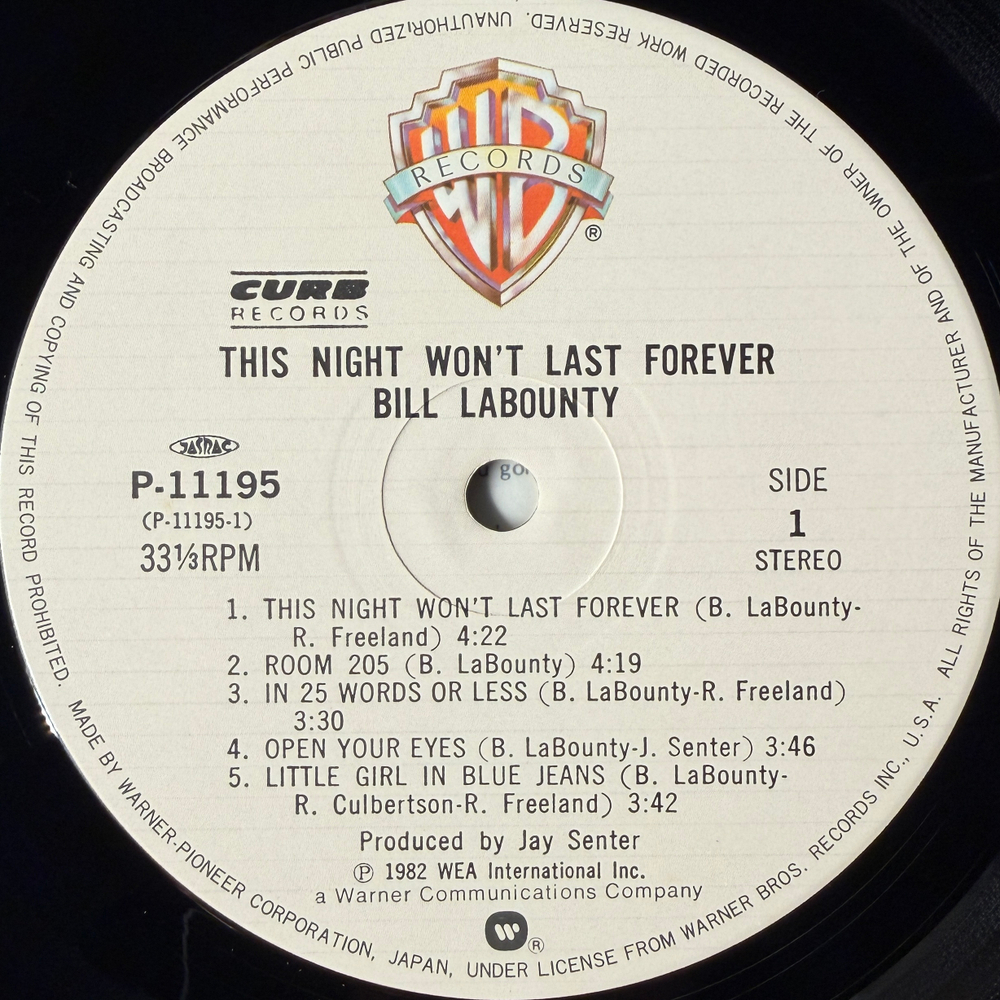Bill LaBounty ‎– This Night Won't Last Forever (Япония 1982г.)Т
