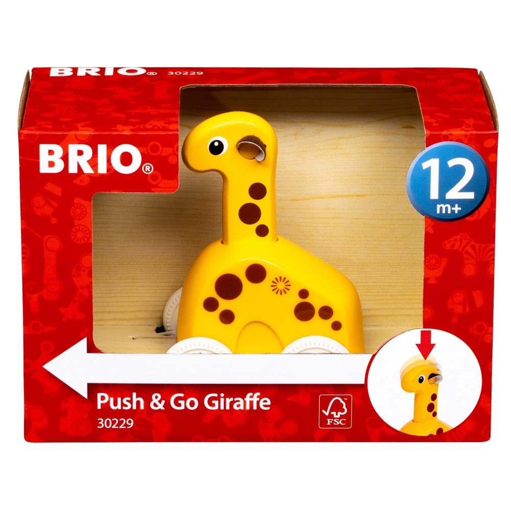 Игрушка-каталка BRIO 30229 жирафик Нажми и поедет деревянная от 12 месяцев — фото 1