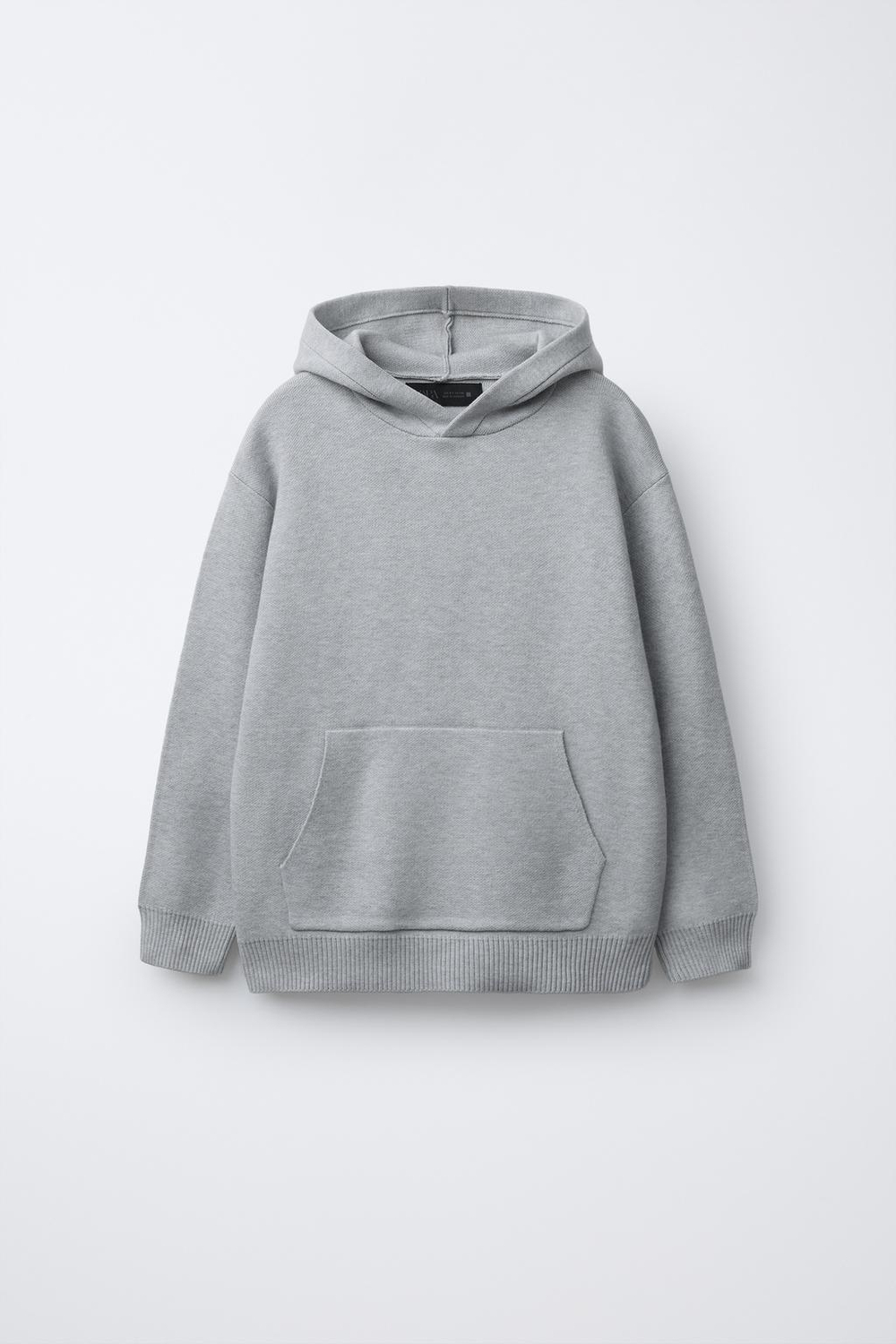 ZARA МЯГКИЙ ТРИКОТАЖНЫЙ СВИТЕР С КАПЮШОНОМ, ЖЕМЧУЖНО-СЕРЫЙ