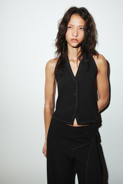 ZARA БРЮКИ С ЗАВЯЗКАМИ И ОТСТРОЧКОЙ, ЧЕРНЫЙ