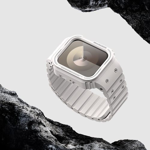 Силиконовый чехол-бампер с ремешком серого цвета (Starlight) на магнитах от Dux Ducis для часов Apple Watch 38, 40, 41мм, серия Strap One-piece (OA Series)