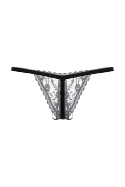 Черные ажурные трусики с вырезом и завязочкой