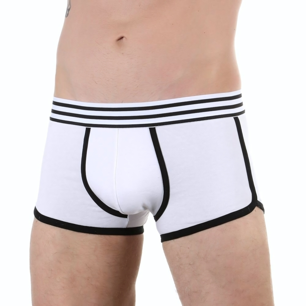 Мужские трусы-боксеры с резинкой в полоску и контрастным кантом (Размер: XL) (Цвет: темно-синий)