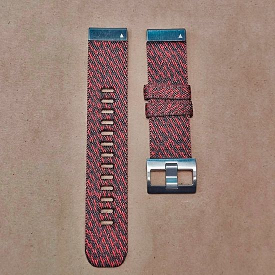 Ремешок нейлоновый 22 мм жакардовое плетение для Garmin MARQ / Epix / Fenix (47 мм) (Красный, серебристая пряжка)