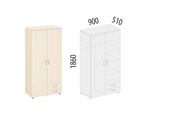 Шкаф для одежды с полками и штангой Рубин 40.105