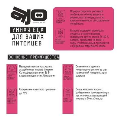 Сухой корм для кошек AJO Cat Skin & Hair здоровая кожа и красивая шерсть, Пакет 400 г