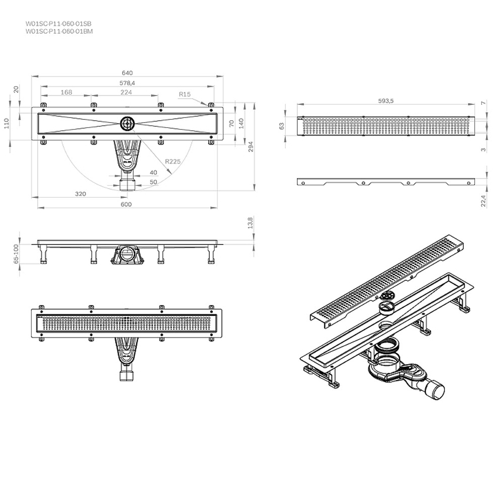 Душевой лоток AM.PM MasterFlow 60 W01SC-P11-060-01SB с решеткой Хром матовый Cut Gradient