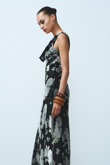 ZARA ДЛИННОЕ ПЛАТЬЕ ИЗ БАРХАТА, СИНИЙ/ЧЕРНЫЙ