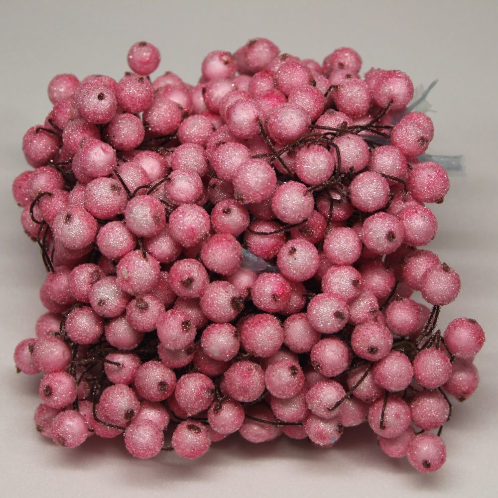 Ягоды в сахарной обсыпке 12 мм (длина 16см), цвет светло-розовый, 1 уп = 400 ягодок