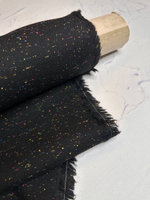 Костюмно-плательная однотонная шерсть с цветными мушками (B.Veneta, 100%шерсть, Черный густой фон/мелкие разноцветные мушки, 152, 224 гр/м2)