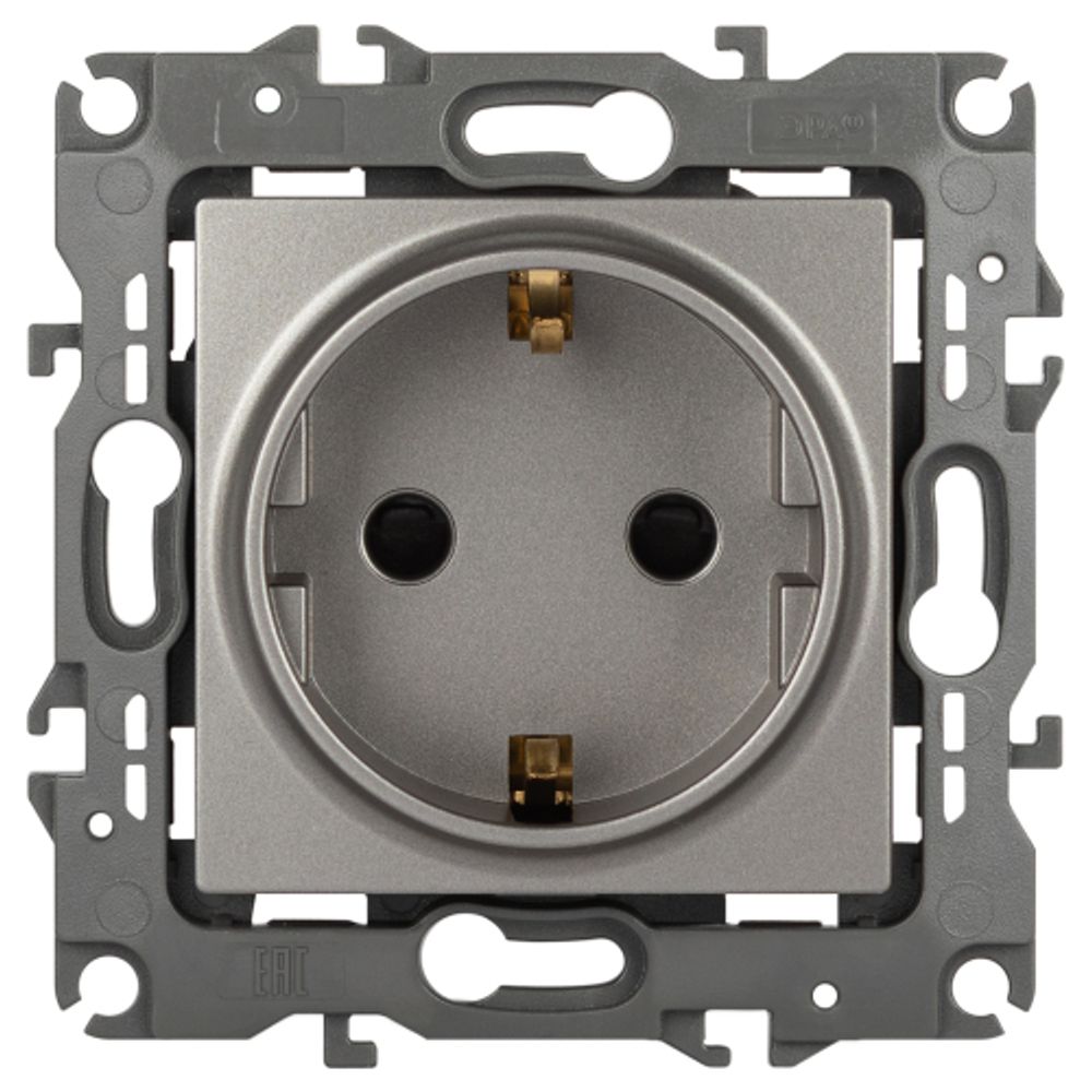 Розетка ЭРА Серия 12 12-2102-16 2P+E Schuko со шторками 16А-250В Эра12 титан | ЭРА 12 Титан