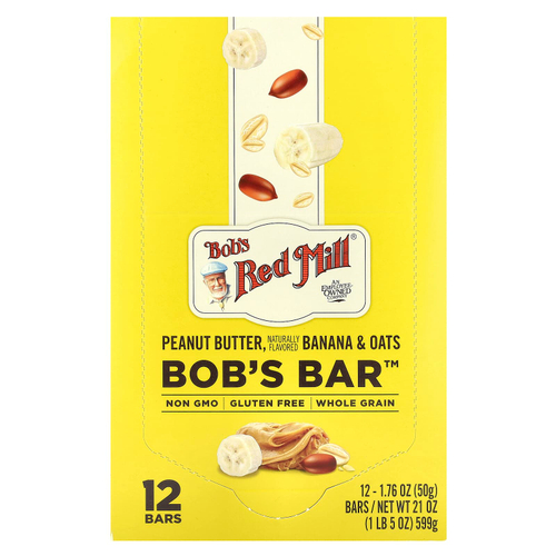 Bob's Red Mill, Bob's Bar ™, арахисовая паста, банан и овес, 12 батончиков по 50 г (1,76 унции)