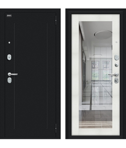 Входная дверь в квартиру с зеркалом Браво (Bravo) Флэш 119.Б15 Букле чёрное/Bianco Veralinga