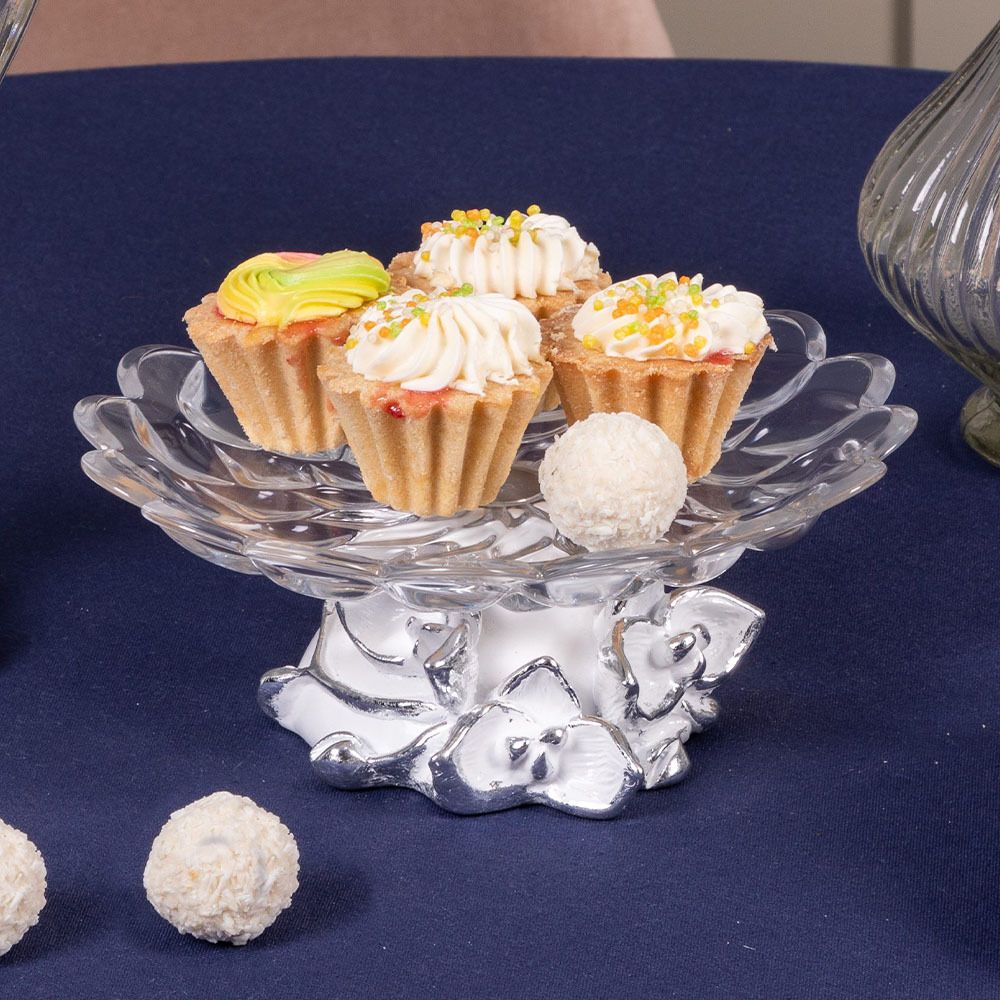 Фруктовница Орхидея Лайм Белая с чашей из стекла