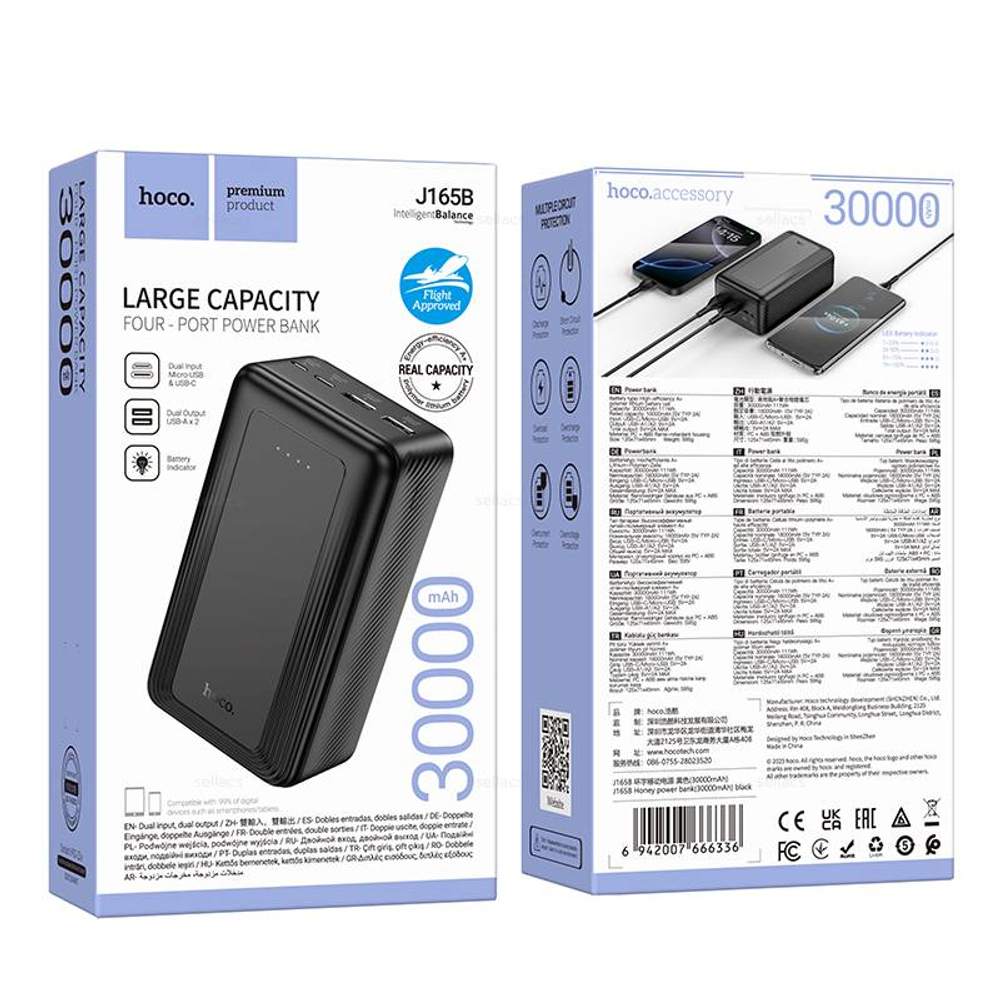 Hoco J165B Honey портативный аккумулятор (30000mAh) (black)