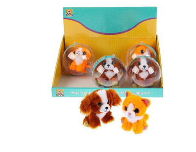 Игрушка мягкая в шаре собачка, кошка 10см в дисплее (Мульти-Пульти)