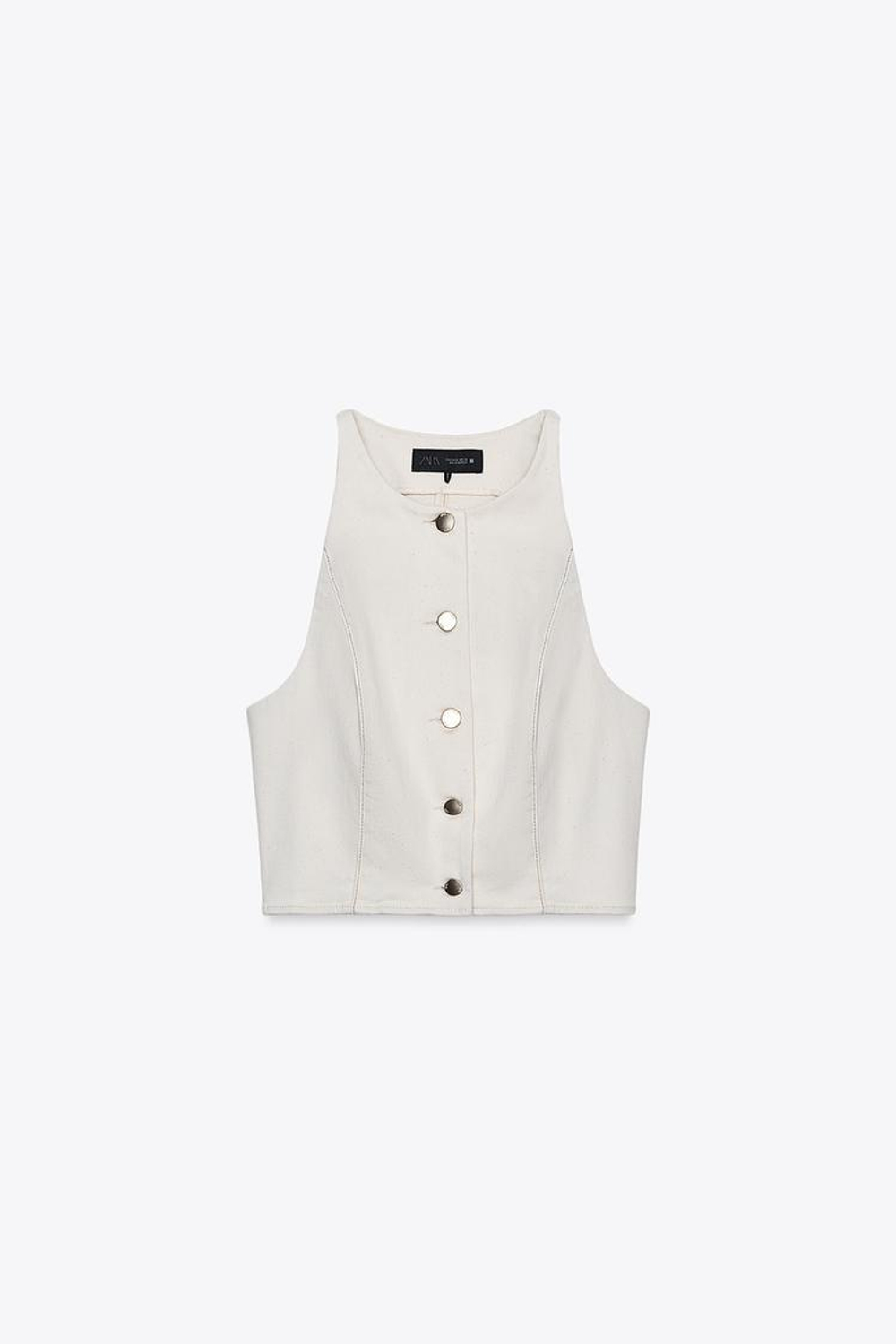 ZARA КОРОТКИЙ ДЖИНСОВЫЙ ЖИЛЕТ Z1975, ЭКРЮ