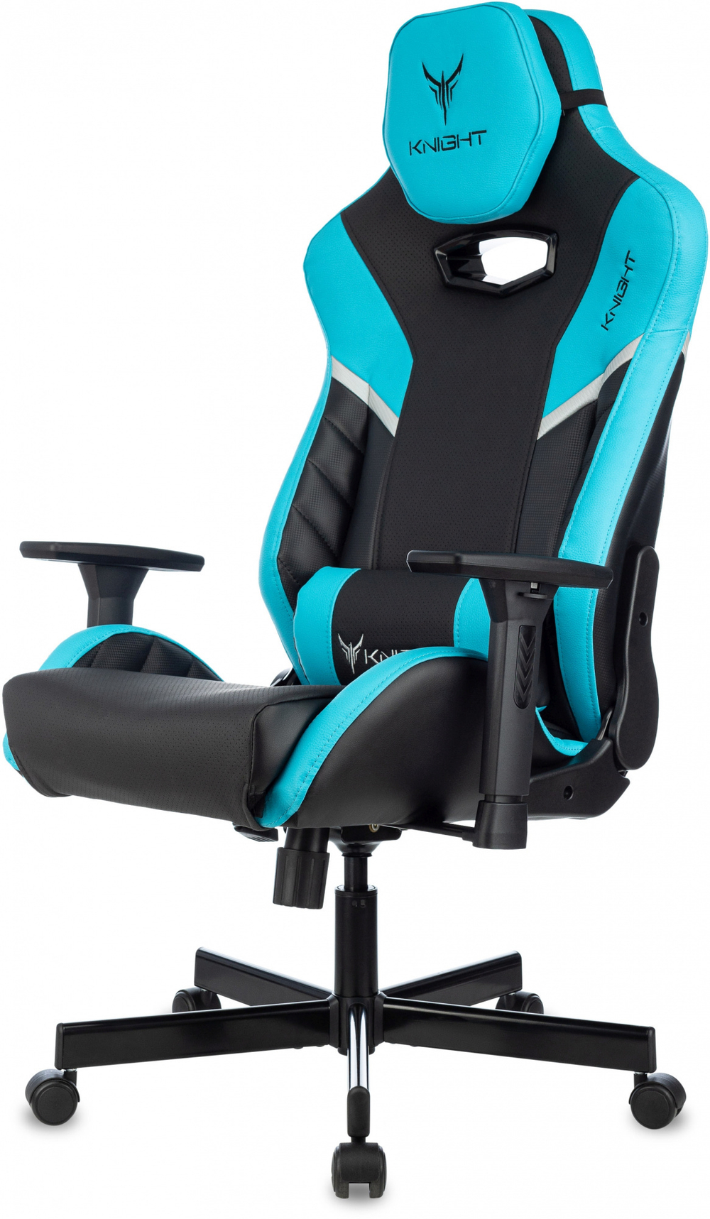 Кресло игровое Knight Thunder 5X черный/голубой эко.кожа крестов. металл