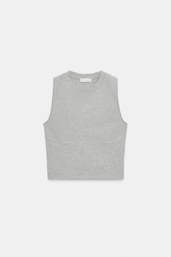 ZARA ТОП БЕЗ РУКАВОВ С ДЕКОРАТИВНОЙ СТРОЧКОЙ, СЕРЫЙ МЕЛАНЖ