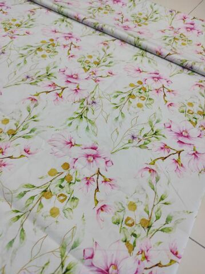 Дюспо (курточная ткань). Принт- Магнолии мята