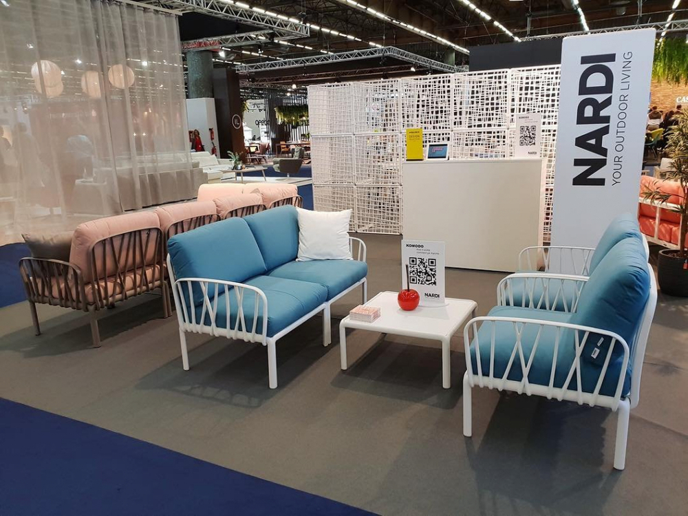 Диван пластиковый с подушками Nardi Komodo 2, белый, синий