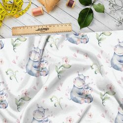 Ткань кулирная гладь акварельные бегемотики