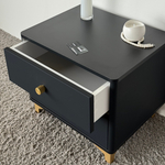 Тумба прикроватная на ножках с ящиками ROYAL 5303 эко (Черный-Золото-р.золото)