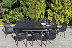 "Милан" стул плетеный из роупа, каркас алюминий темно-серый (RAL7024) муар, роуп темно-серый круглый, ткань темно-серая 027