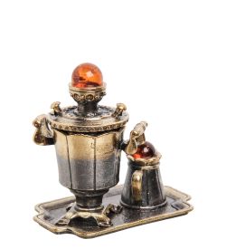 Народные промыслы AM-2183 Фигурка «Самовар-Чайный сервиз» (латунь, янтарь)