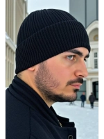 шапка вязаная теплая с отворотом стильная