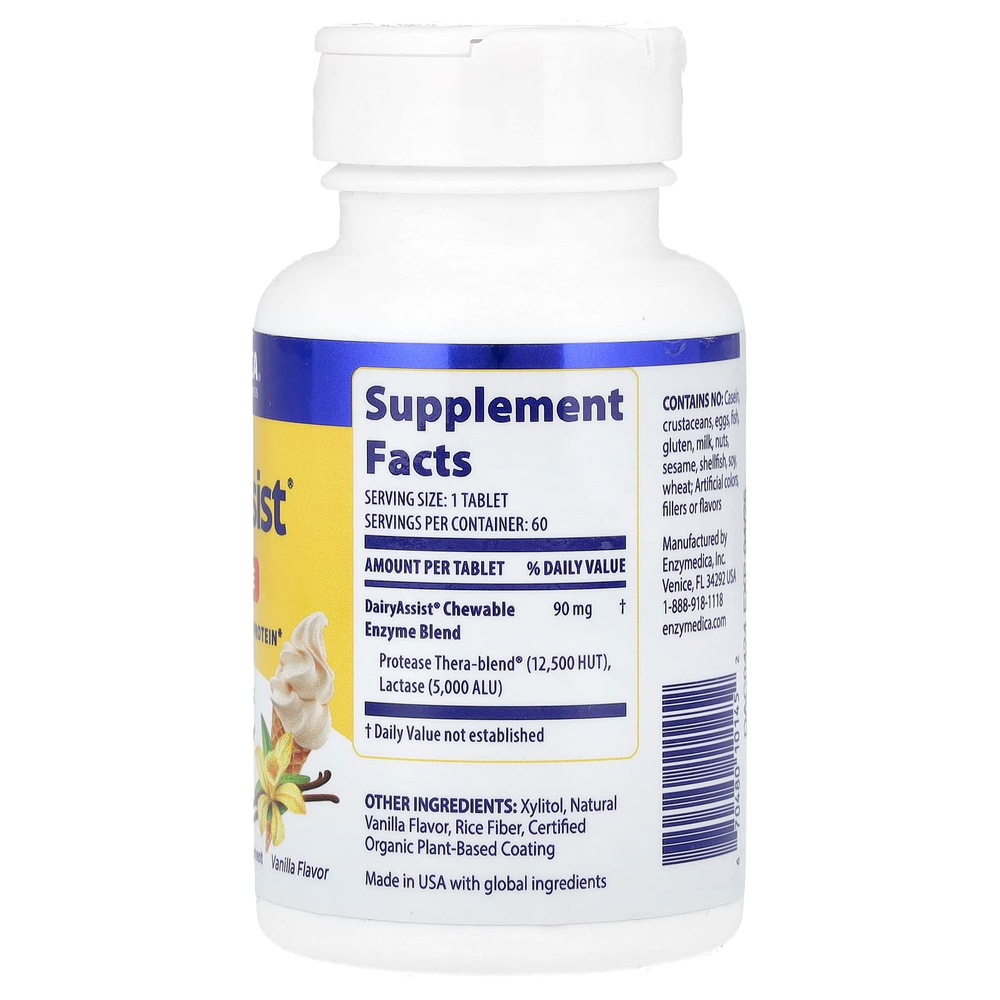 Enzymedica, DairyAssist® Chewable, Vanilla, 60 Chewable Tablets