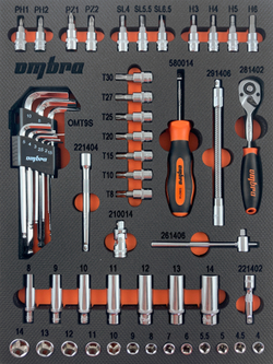 Набор головок торцевых 1/4"DR 41730 мм с аксессуарами в EVA ложементе 280х375 мм, 54 предмета Ombra OMT54STE