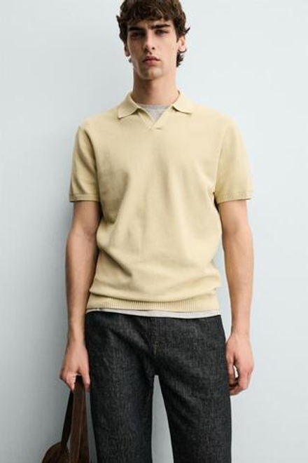 ZARA ПОЛО ИЗ РЕЛЬЕФНОГО ТРИКОТАЖА, ПАСТЕЛЬНО-ЖЕЛТЫЙ