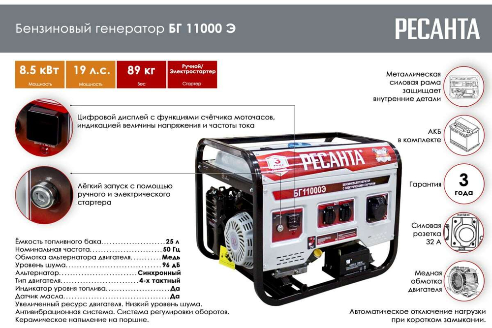Электрогенератор БГ11000Э Ресанта, шт