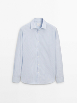 Massimo Dutti Рубашка облегающего кроя из 100% хлопка в полоску, голубой
