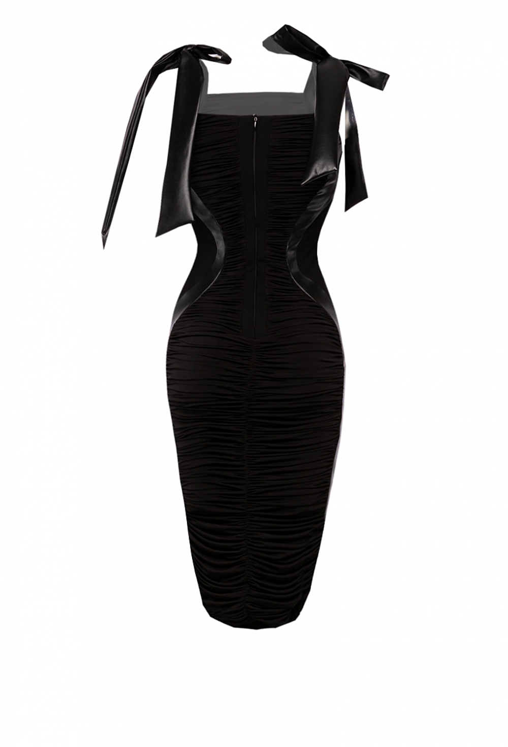 Платье чёрное в сборку с боковыми рельефами 02-03-21SS