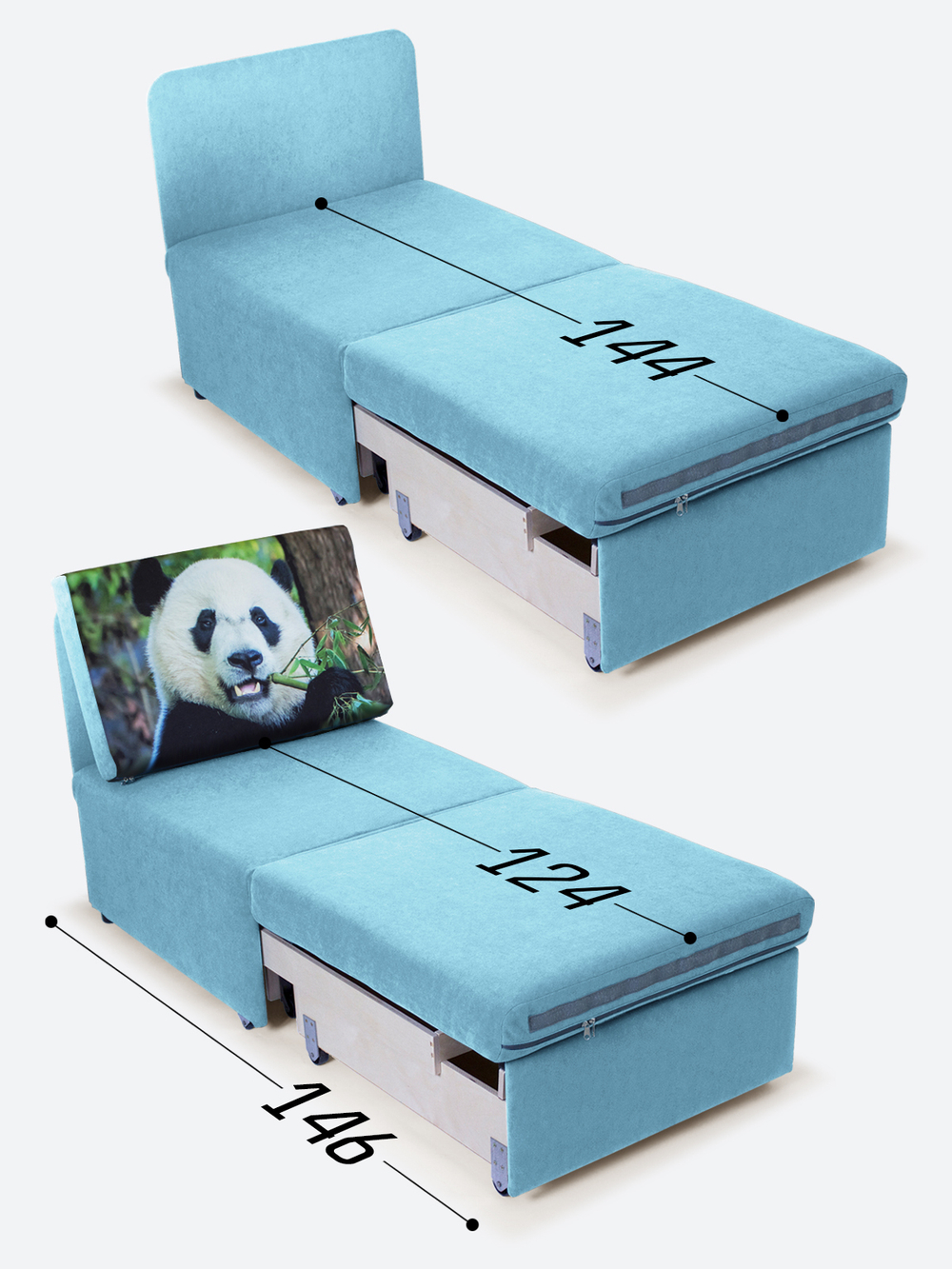 Кресло-кровать "Миник" Candy Blue, купон Панда